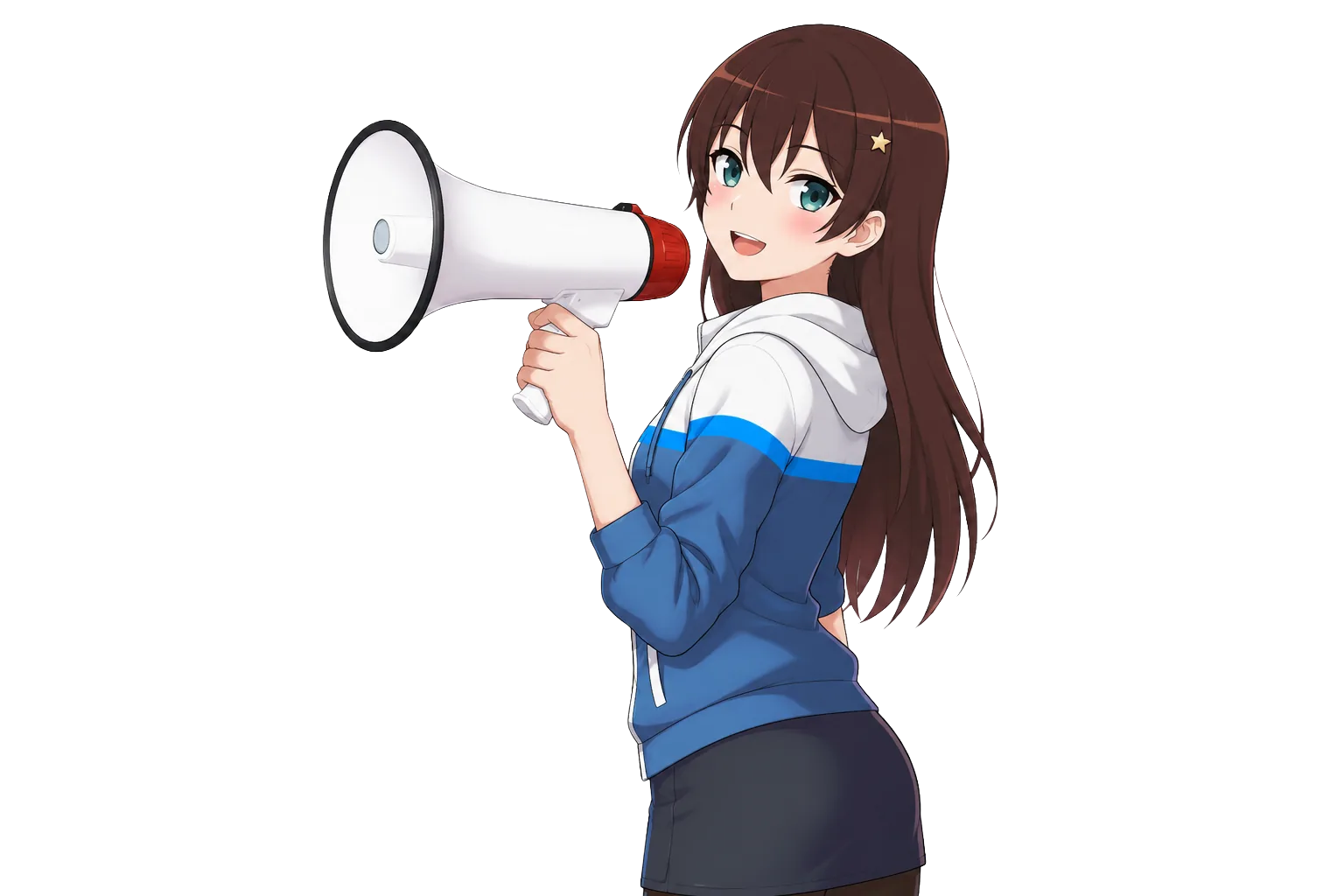 Rina berteriak semangat lewat megaphone