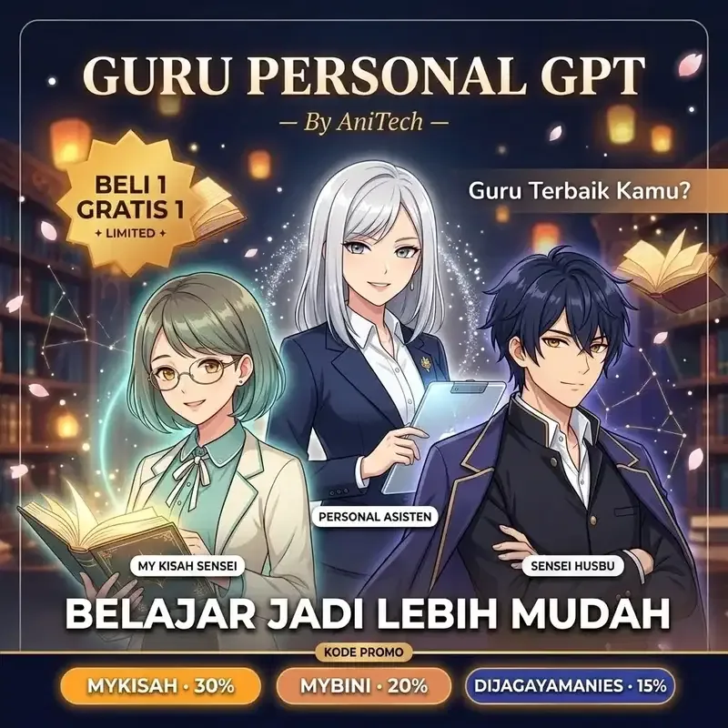 Poster Sensei Personal GPT menampilkan tiga varian mentor: My Kisah Sensei, Personal Asisten, dan Sensei Husbu